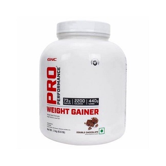 1-2200 kcal per serving 2-73g protein per serving 3-440g Carbohydtrates Per Serving 4-4.5 g fat per serving GNC Pro Weight Gainer 2200 Gold supplies that additional calories you have to put on the additional kilograms you need. It additionally supplies significant fixings like BCAA that each competitor needs. It is a vegan item and contains no restricted substances
